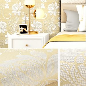 Beige Damask With Floral Non-Woven Wallpaper Interior Design 33778