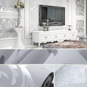 Large Flower Non-Woven Wallpaper With Sliver Damask Style 7031