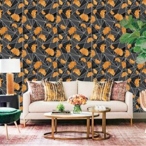 Apricot Leaves Vinyl Wallpaper Black 971407