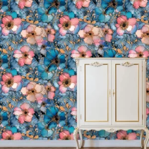 Bloom Style Wallpaper Vivid Pink And Blue Flowers BL1135