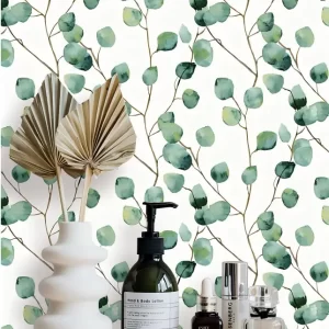 Artisitic Watercolor Wallpaper With Eucalyptus Pattern BL1023