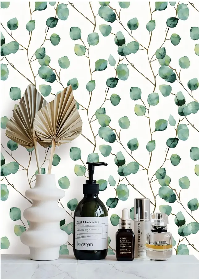 BLOOM1_06(1) Artisitic Watercolor Wallpaper With Eucalyptus Pattern BL1023