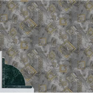 Dark Toned Geometric Wallpaper Intricate Gold Squre Motifs BL1054