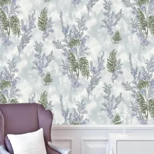 Intricate Foliage Wallpaper With Soft Blue Background 62111