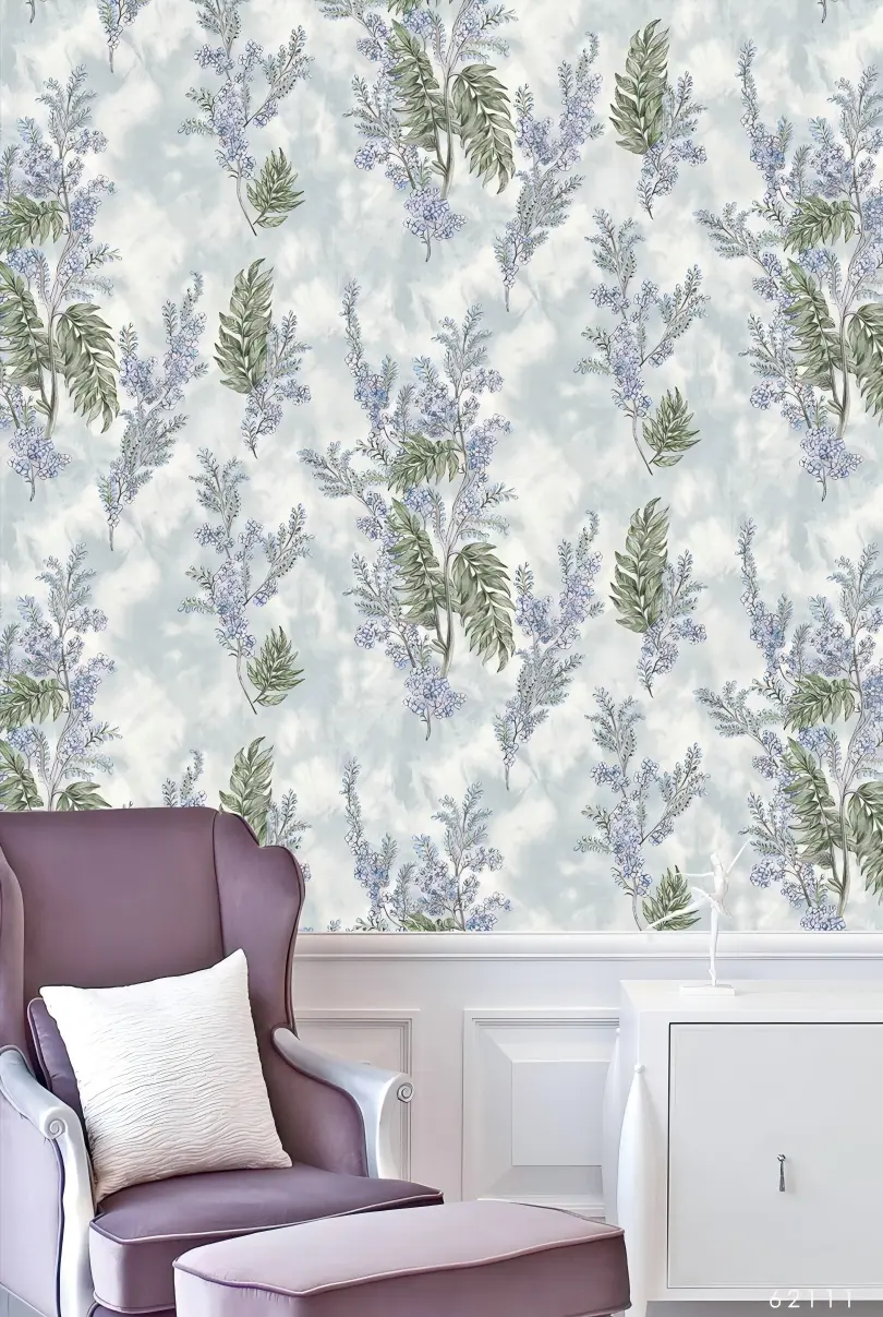 H2O 2_09(1) Intricate Foliage Wallpaper With Soft Blue Background 62111
