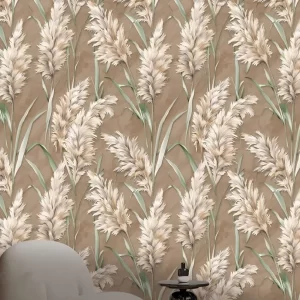 Reed-Pattern Wallpaper Soft Tones And Texture Plumes 62084