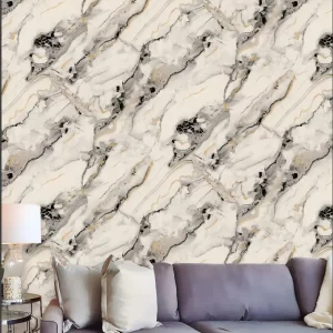 Luxury Marble Wallpaper Striking Grey-White Veins 62156