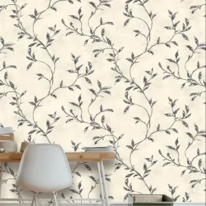Elegant Botanical Wallpaper Intricate Navy Vine Motifs 62042