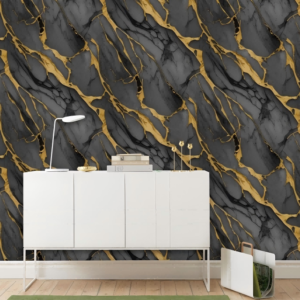 Opulent Gold-Veined Wallpaper Dark Stone Patterned TB1134
