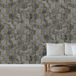 Geometric Marble Wallpaper With Gold Accents TB1074