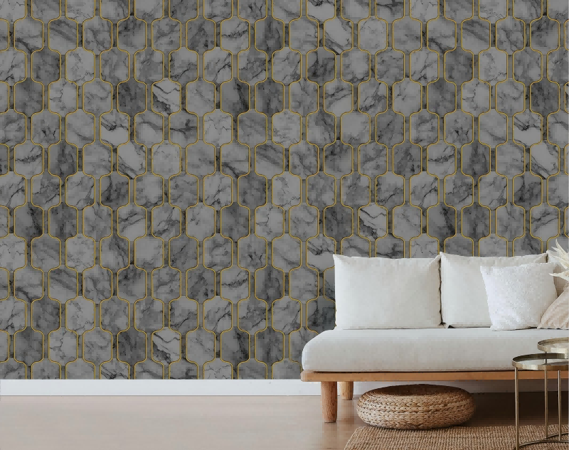 Nature1_11(1) Geometric Marble Wallpaper With Gold Accents TB1074