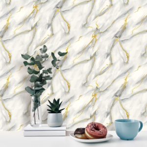 Glamorous White Marble Wallpaper Featuring Gold Veins TB1111