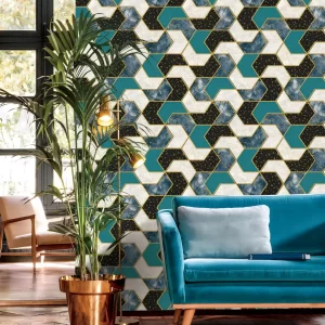 Thick Blue Damask Wallpaper Rolls Checkered Concrete Wallpaper 571305