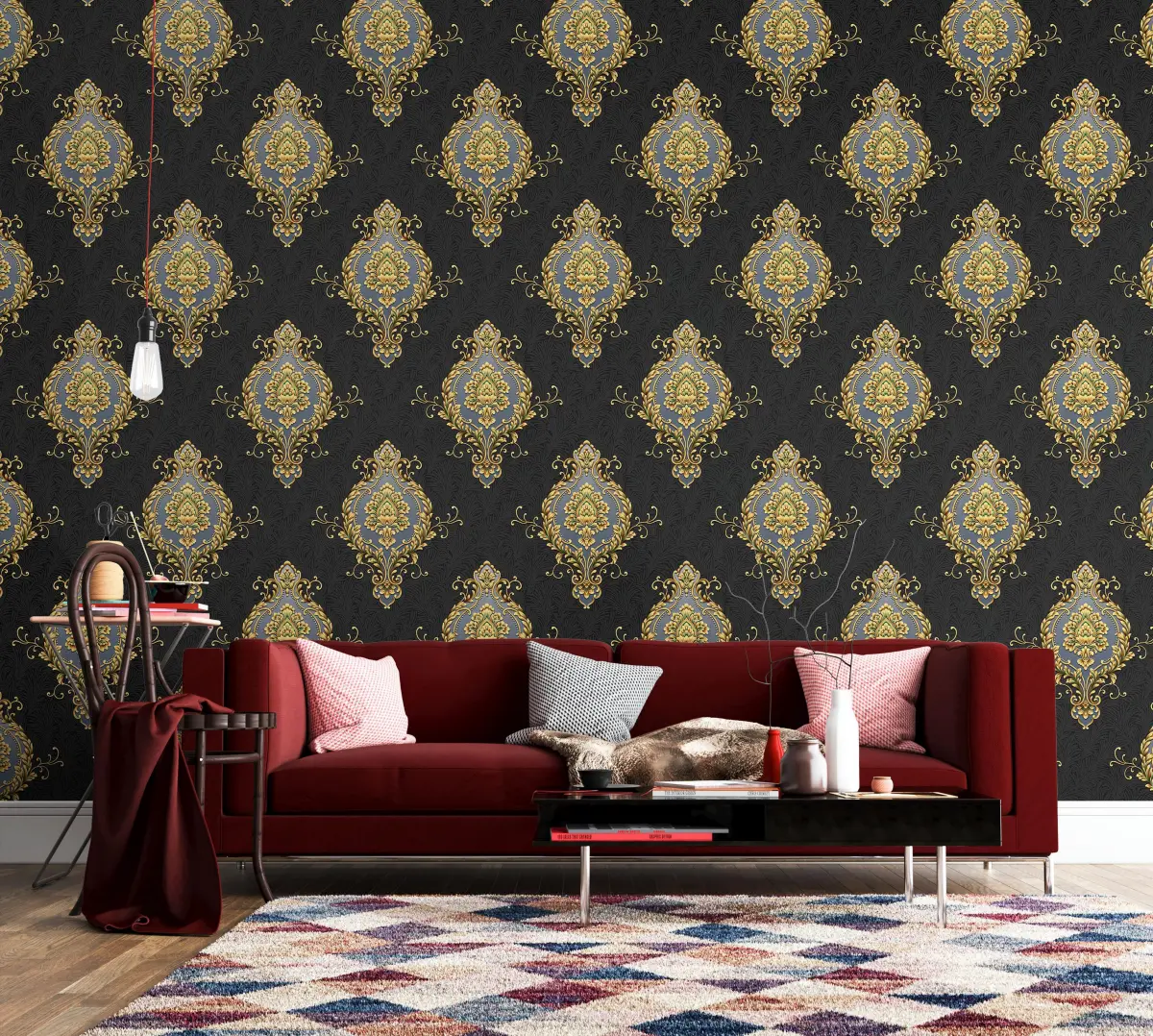 Phoenix Ⅲ_04_副本 Vintage Damask Wallpaper With Black Background 590707