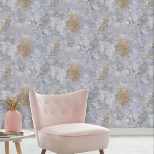 Vintage Blue Texture Wallpaper With Ornate Gold Damsk Designs12034