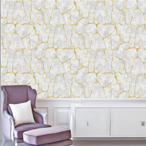 Artisitic Fracture Wallpaper With Gold Veined Crackle Texture 61121