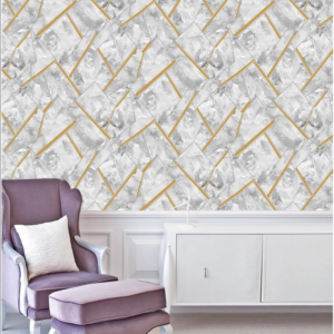 Artistic Textured Wallpaper With Geometric Gold-Accented Marble Effect 61021