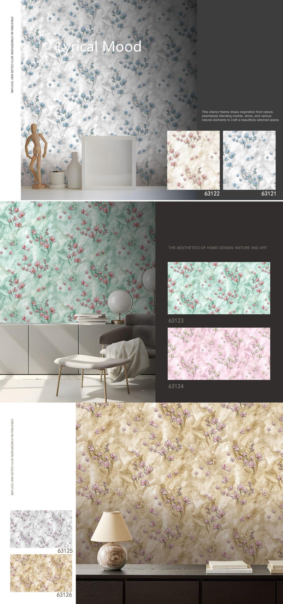 Floral Marble Wallpaper