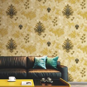 Elegant Beige Damask Wallpaper