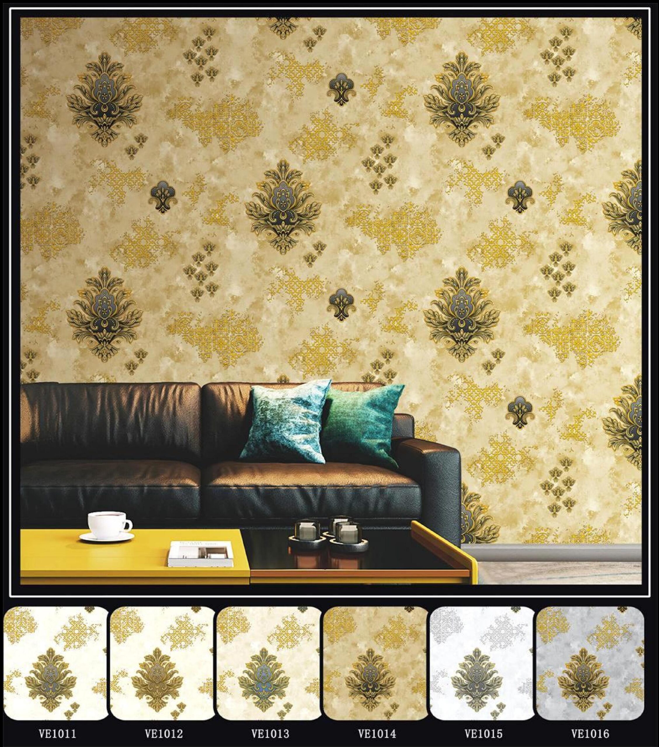 Elegant Beige Damask Wallpaper