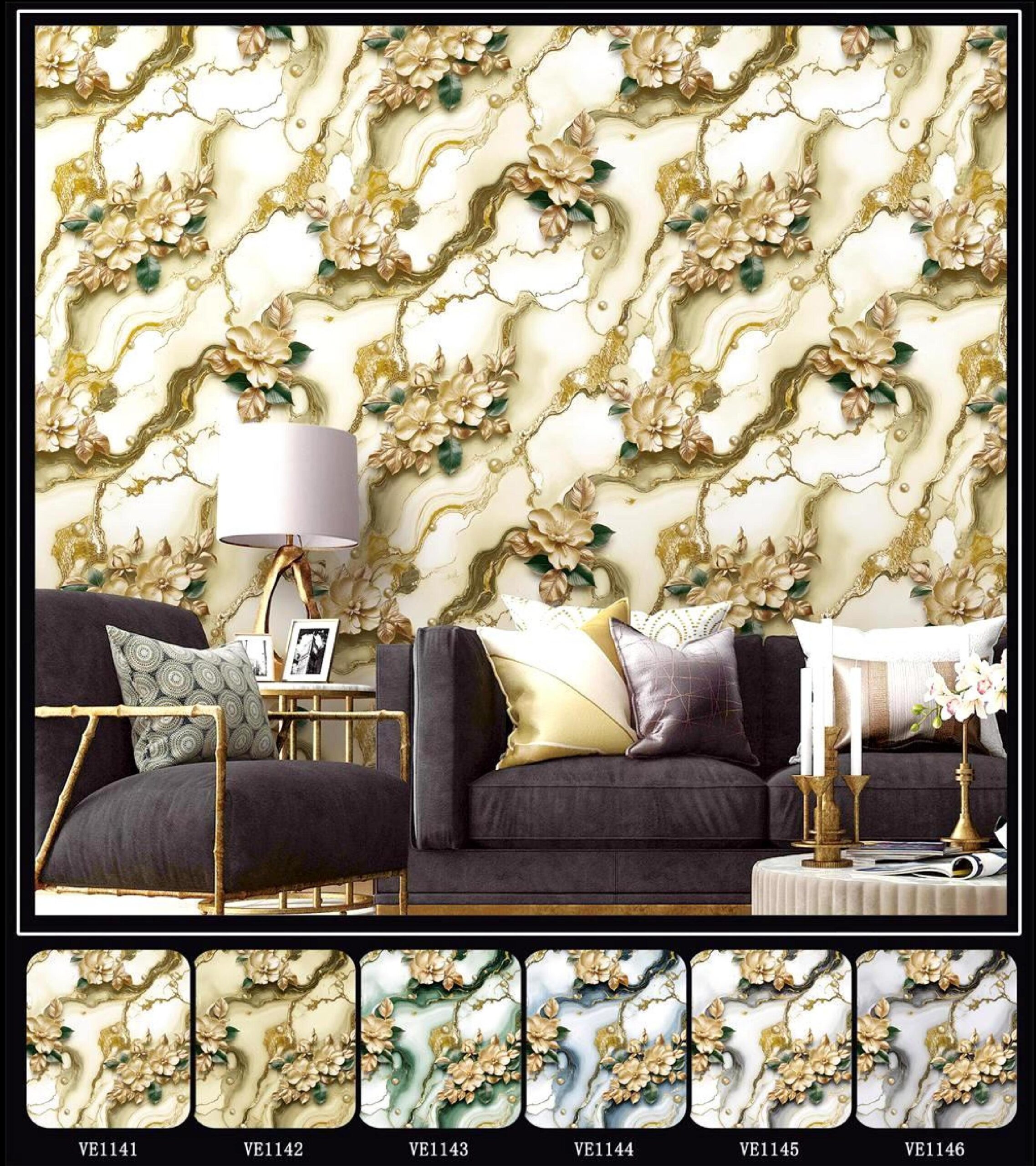 Floral Marble Wallpaper