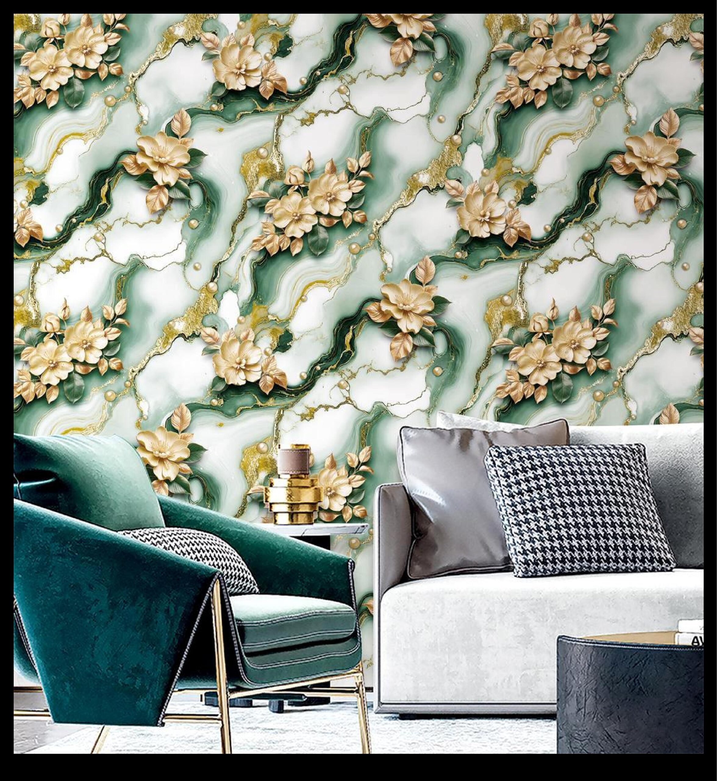 Floral Marble Wallpaper
